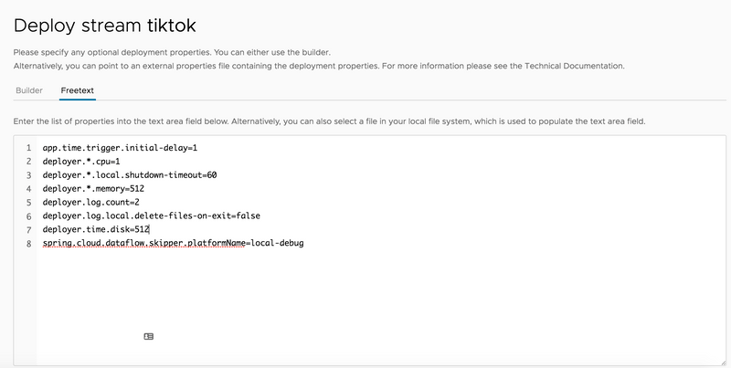 Deployment Properties Freetext