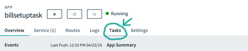 Cloud Foundry Dashboard Task Tab