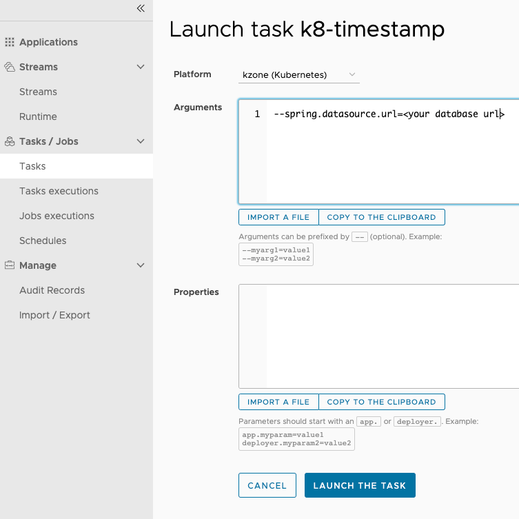 Launch k8- timestamp-task-platform-select