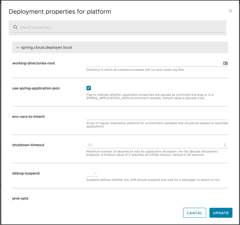 Deployment Properties Deployer Dialog